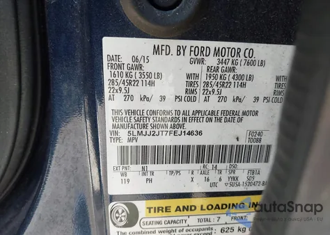 2015 Lincoln Navigator из США, поврежденный, VIN 5LMJJ2JT7FEJ14636